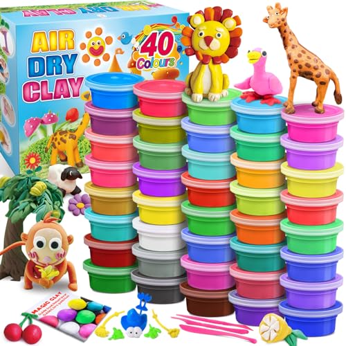 Modelliermasse-Set, 40 Farben Lufttrocknende magische Knete für Kinder, Geschenk für Jungen und Mädchen im Alter von 3-12 Jahren von essenson