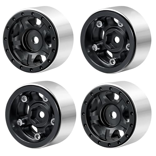 eudaikonrich 4 Teile/Satz Schwarz Micro 1,0 Zoll Metall Beadlock Felgen Naben for TRX-4M for Axial SCX24 1/24 RC Crawler Auto Upgrade Teile(Type 5) von eudaikonrich