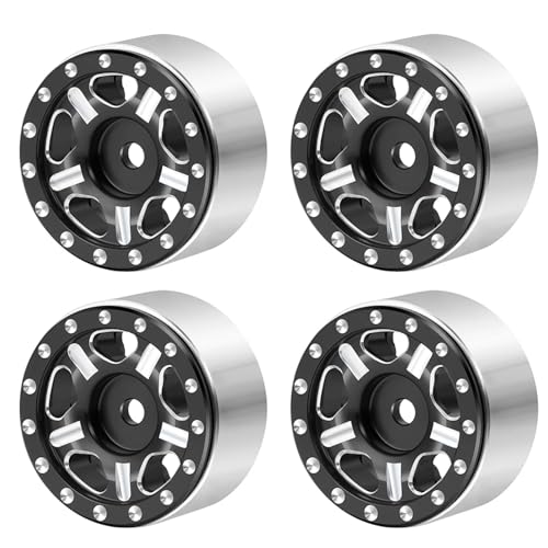 eudaikonrich 4 Teile/Satz Schwarz Micro 1,0 Zoll Metall Beadlock Felgen Naben for TRX-4M for Axial SCX24 1/24 RC Crawler Auto Upgrade Teile(Type 6) von eudaikonrich