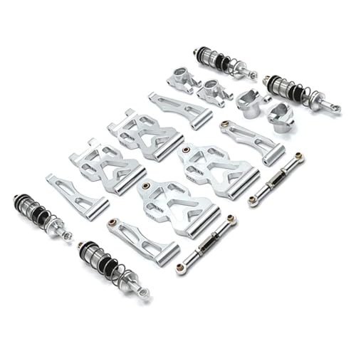 eudaikonrich Metallaufhängungsarme, Upgrade-Lenkbecher, Hinterradnabe, Lenkgestänge, Stoßdämpfer for SCY 1/16 16101 for Q130A Q130B RC-Auto(Silver) von eudaikonrich
