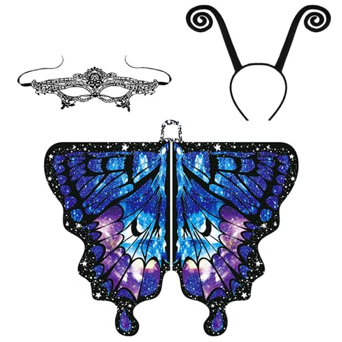 Schmetterling Erwachsener Schmetterling Erwachsener, Schmetterling für Mädchen Frauen, Schmetterlingsumhang mit Maske und Antennenstirnband, farbenfrohe Kostüm für das Feen -Feen für Erwachsene von eurNhrN
