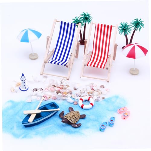 eurNhrN 1:12 Kunststoff Mini Dollhouse Accessoires umfassen Mini -Strandstuhl, Regenschirm, Palmen- und Strandlandschaft, DIY Dollhouse Games Supplies von eurNhrN