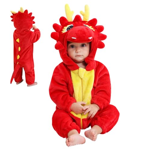 eurNhrN Baby Dragon Kostüm, süßer tierischer Baby Schneeuit Doppel Reißverschluss weicher Flanellbaby Jumpsuit mit Kapuzenpullover und Schwanzkleid -Spielen von eurNhrN