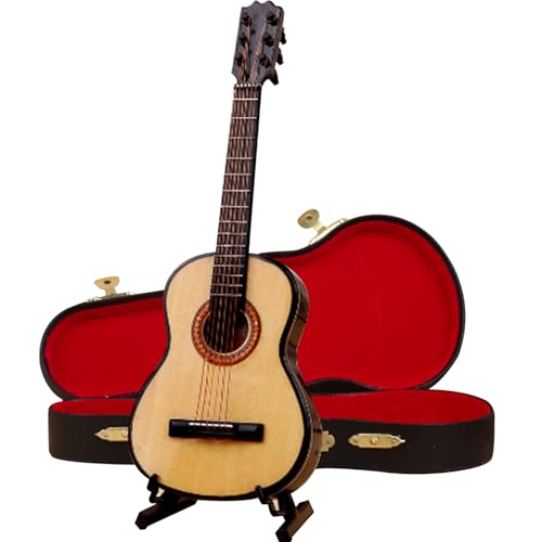 eurNhrN Mini -Gitarre, 3,9 Zoll winzige Gitarren -Holz -Miniatur -Gitarre mit Stand- und Gehäuse -Sammelspielzeuggitarren -Typ -2 -Spielen Vorräte von eurNhrN