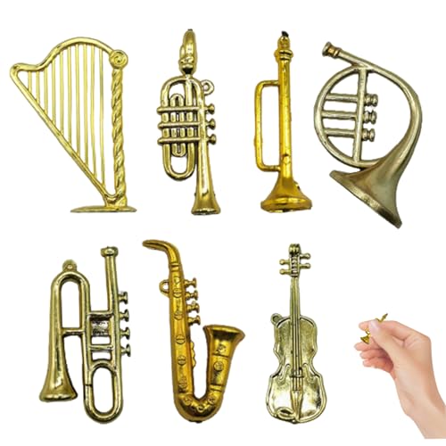 eurNhrN Miniatur -Musikinstrumente 7pcs/Set Plastik Saxophon Weihnachtsschmuck hängen winzige Geige Geigen Golden Spielzeug Trompetenspiele Vorräte von eurNhrN