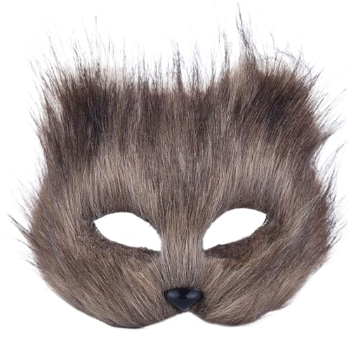 eurNhrN Therian Maske, halbgesichts Fuchsmaske, atmungsaktive Tiermaske für erwachsene Kinder, weiches glattes Cosplay pelziger Kostüm graue Kleidungsspiele von eurNhrN