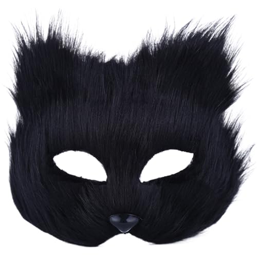eurNhrN Therian Maske, halbgesichts Fuchsmaske, atmungsaktive Tiermaske für erwachsene Kinder, weiches glattes Cosplay pelziger Kostüm schwarzer Kleidungsspiele von eurNhrN