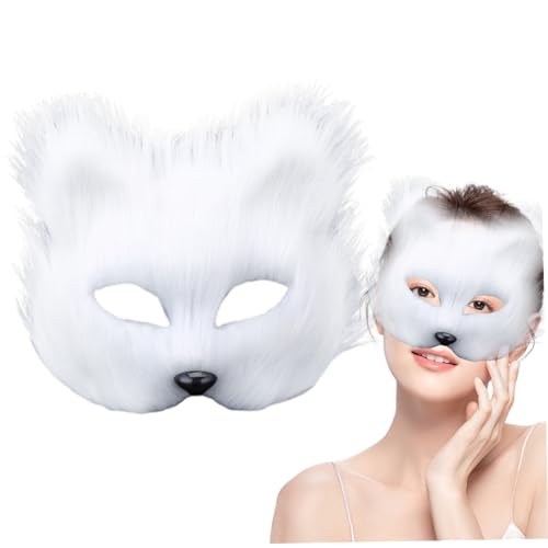 eurNhrN Therian Maske, halbgesichts Fuchsmaske, atmungsaktive Tiermaske für erwachsene Kinder, weiches glattes Cosplay pelziger Kostüm weiße Kleiderspiele von eurNhrN
