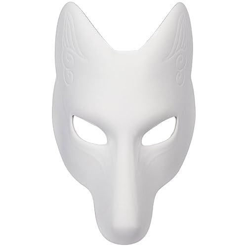 eurNhrN Therian Maske Halloween Fox Maske Leder Kostüm DIY Blank Maske Japanische Kabuki Kitsune Halloween Masken für Maskerade Dress -up -Spielzeug von eurNhrN