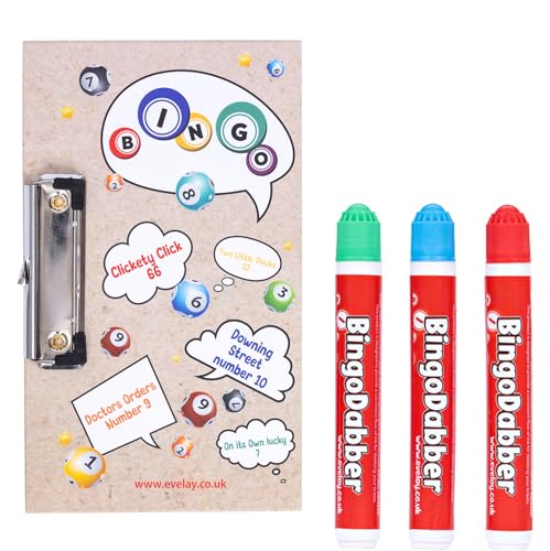 evelay Bingo Board & 3 farbige Dabbers Clasp Clip Kleines Lucky Clip Board Bunt evelay Bingo Board & 3 farbige Dabbers Clasp Clip Kleines Lucky Clip Board Bunt von evelay