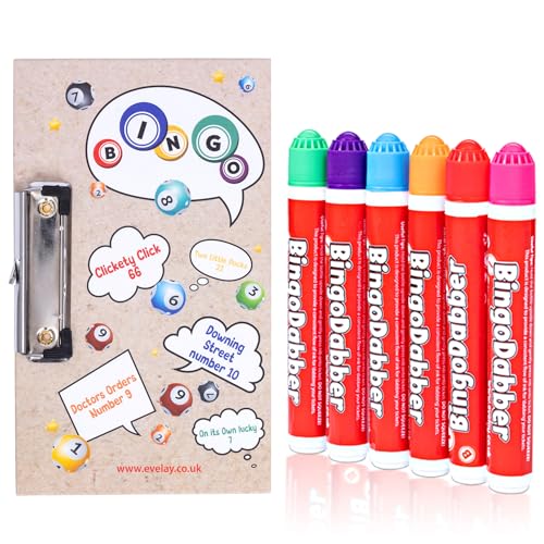 evelay Bingo Board & 6 farbige Dabbers Clasp Clip Kleines Lucky Clip Board Bunt evelay Bingo Board & 6 farbige Dabbers Clasp Clip Kleines Lucky Clip Board Bunt von evelay