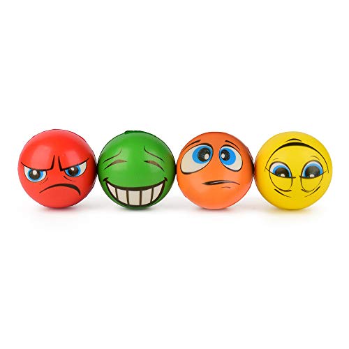 ewtshop® 4er Set Anti-Stress-Bälle, 4 unterschiedlichen Motiven, 6 cm Durchmesser, Knautschball, Knetball von ewtshop