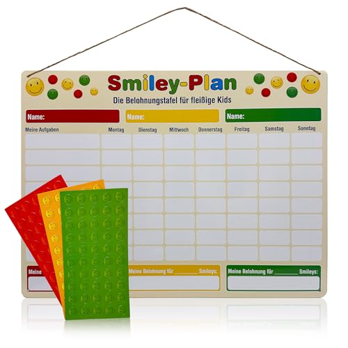 ewtshop® Smiley Belohnungstafel, magnetisch / Belohnungstafel mit Smiley-Magneten für bis zu DREI Kinder, 40 x 30 cm von ewtshop