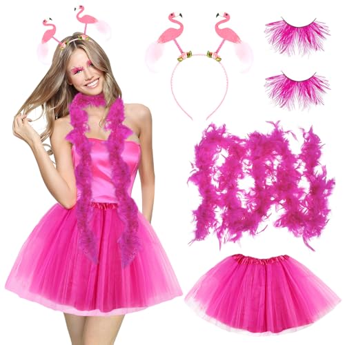 exatta Flamingo Kostüm Damen, Tüllrock Rosa Flamingo, 4 Stück Flamingo Accessoires Kostüm mit Haarreif, Federschal, Federwimpern für Fasching Karneval Mottoparty Kostüm Accessoires exatta Flamingo Kostüm Damen, Tüllrock Rosa Flamingo, 4 Stück Flamingo Accessoires Kostüm mit Haarreif, Federschal, Federwimpern für Fasching Karneval Mottoparty Kostüm Accessoires von exatta