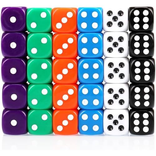 Würfel-Set, 30 Stück, 6-seitig, 16 mm, 6 Farben, Punktspiel-Würfel-Set für glatteres Rollen, keine schädlichen Materialien, abgerundete Kanten von exmygboy