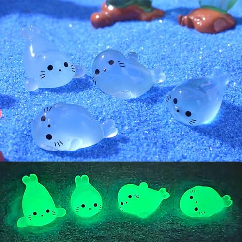 4 leuchtende Mini-Siegel-Figuren aus Kunstharz, leuchtende Siegel, Miniatur-Figuren, Tierfiguren, kleine Harz-Tiere, Mini-Harz-Tiere, -Thema, Tier-Luminos-Ornament von fanelod