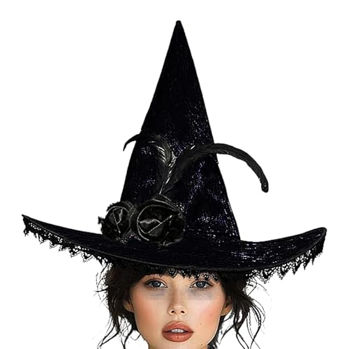 Hexenhut | Zauberer Kostüm Erwachsene Hut mit Spitzenkrempe für Halloween | Zauberer Cosplay Halloween Kostüm Halloween Hexenkostüm Zubehör für Damen Hexenhut | Zauberer Kostüm Erwachsene Hut mit Spitzenkrempe für Halloween | Zauberer Cosplay Halloween Kostüm Halloween Hexenkostüm Zubehör für Damen von fanelod