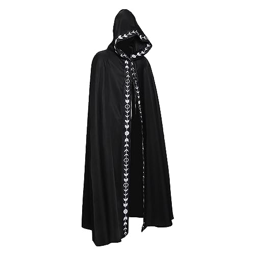 Hexenumhang, Halloween-Umhang für Damen, schwarz, Unisex, schwarzer Umhang mit Kapuze, Unisex, Erwachsene, Kapuzenumhang, Samt-Umhang, Umhang, Halloween, Cosplay für Männer, Frauen, Faschingskostüm von fanelod