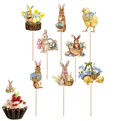 Osterhase Cupcake Topper, Cupcake Toppers Essbar, Ostern Cupcake Dekorationen, 8 Papier Kaninchen Cupcake Topper, Bunny Cake Topper für Candy Box Kucheneinsätze Kuchendekorationen von fanelod