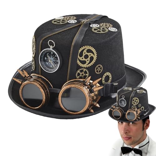Steampunk Top Hüte mit Brille, Unisex Steampunk Zylinder Hüte Steampunk Zylinder Hut Filz Zylinder Hut Erwachsene Gothic Verkleidung Viktorianischen Hut Zubehör Vintage Zubehör Set Halloween von fanelod