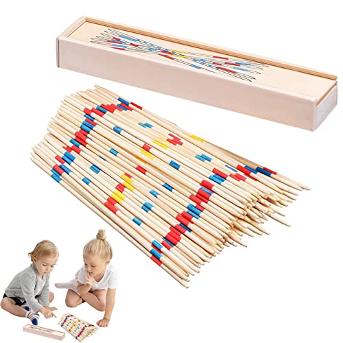 Traditionelle Holzstäbchen, traditionelles Mikado-Spiel, Pick-Up-Stäbchen mit Anleitung (evtl. nicht in deutscher Sprache), klassisches Holzspiel von gestern in Holzkisten mit Deckel von fanelod