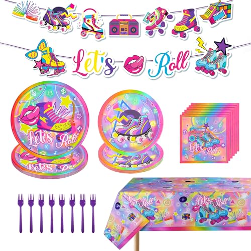 fanquare Rollschuhlaufen Geburtstag Partyzubehör 70 Stück Partygeschirr Set Bunte Pappteller und Servietten Gabeln Tischdecke Banner für Kinder Mädchen Geburtstag Party dient 16 Gäste fanquare Rollschuhlaufen Geburtstag Partyzubehör 70 Stück Partygeschirr Set Bunte Pappteller und Servietten Gabeln Tischdecke Banner für Kinder Mädchen Geburtstag Party dient 16 Gäste von fanquare
