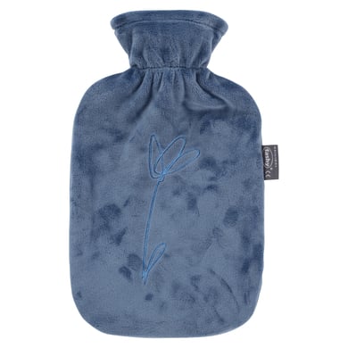 fashy® Wärmflasche 2L mit Flauschbezug und Stickerei, stahl blau von fashy®