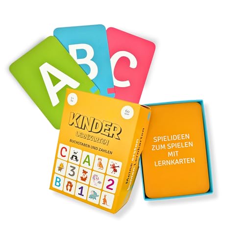 fasonak Buchstaben und Zahlen Lernen, Deutsch ABC Karten, 60 Lernkarten für Kinder, Vorschule und Kindergarten von fasonak