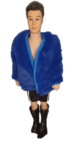 Fat-catz-copy-catz Kleidung für männliche Ken Action Man Puppe: Blauer flauschiger Kunstpelz Pimp Stil Jacke Wintermantel (Puppe nicht enthalten) von fat-catz-copy-catz