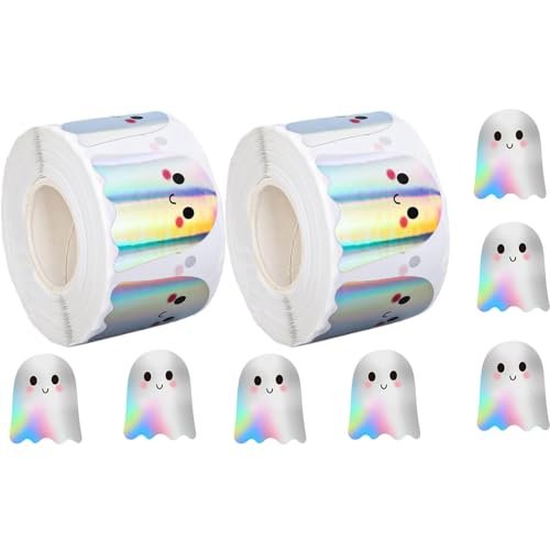 2x Halloween Gespenst Aufkleber Für Kinder, Ghosts Stickers Für Umschlag, Niedliche Stickerrolle Geist Aufkleber, Holografische Bastelaufkleber Deko, Wasserfeste Und Selbstklebende Dekorative Sticker von fayarrd
