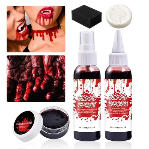 fayarrd Halloween Künstliches Blut Schmink Set - Tropfendes Und Geronnenes Gelblut Set Mit Reinigungsseife,Kostümzubehör Für Fotos Rollenspiel Bühne fayarrd Halloween Künstliches Blut Schmink Set - Tropfendes Und Geronnenes Gelblut Set Mit Reinigungsseife,Kostümzubehör Für Fotos Rollenspiel Bühne von fayarrd