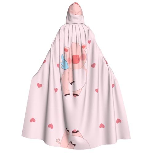 Cartoon-Umhang mit fliegendem Schwein, Erwachsenen-Kapuzenumhang, Cosplay-Umhang, Halloween-Kostüm, Volldruck, Polyester. von fdgbnm