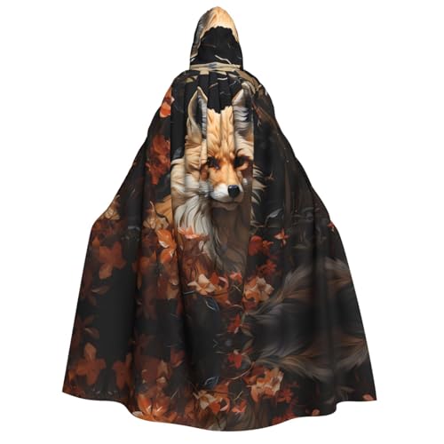 Fox and Flowers Adult Hooded Cloak.Cosplay Cape Halloween Costume Full Print Polyester von fdgbnm