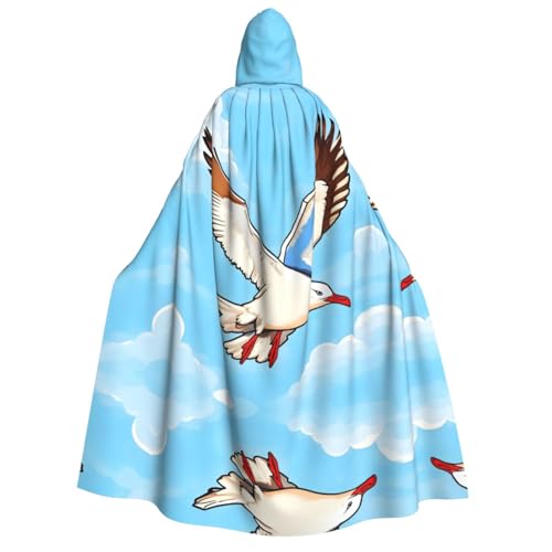 Kapuzenumhang mit fliegenden Möwen für Erwachsene, Cosplay-Umhang, Halloween-Kostüm, Volldruck, Polyester. von fdgbnm