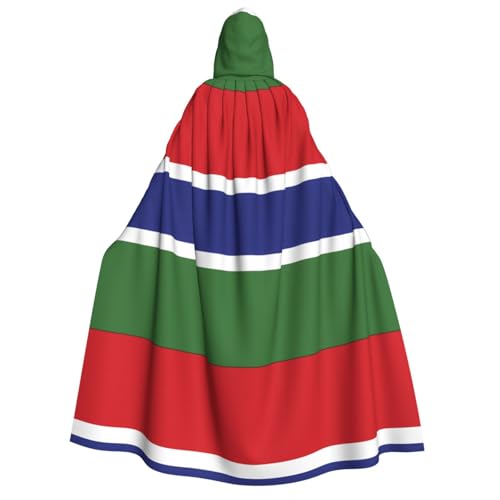Umhang mit Kapuze für Erwachsene, Motiv: Flagge Gambias, Cosplay-Umhang, Halloween-Kostüm, Volldruck, Polyester. von fdgbnm