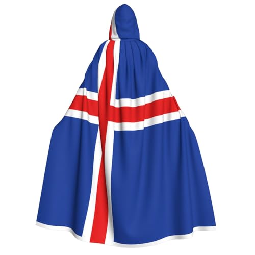 Umhang mit Kapuze für Erwachsene, Motiv: Flagge Islands. Cosplay-Umhang, Halloween-Kostüm, Volldruck, Polyester. von fdgbnm