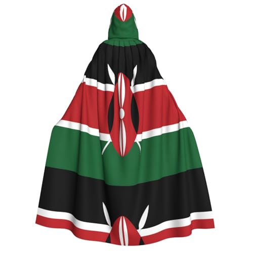 Umhang mit Kapuze für Erwachsene, Motiv: Flagge Kenias, Cosplay-Umhang, Halloween-Kostüm, Volldruck, Polyester. von fdgbnm