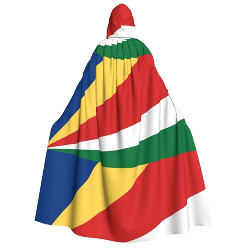 Umhang mit Kapuze für Erwachsene, Motiv: Flagge der Seychellen, Cosplay-Umhang, Halloween-Kostüm, Volldruck, Polyester. von fdgbnm