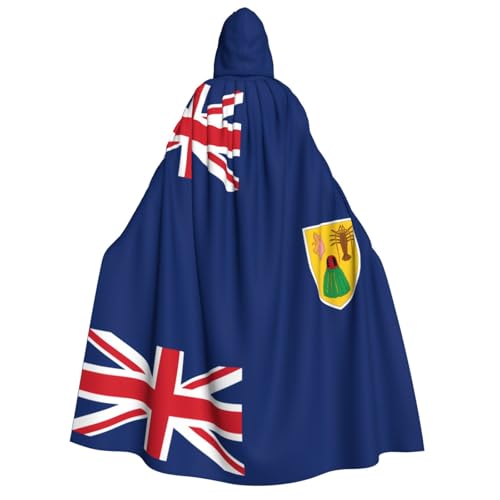 Umhang mit Kapuze für Erwachsene, Motiv: Flagge der Turks- und Caicosinseln, Cosplay-Umhang, Halloween-Kostüm, Volldruck, Polyester. von fdgbnm