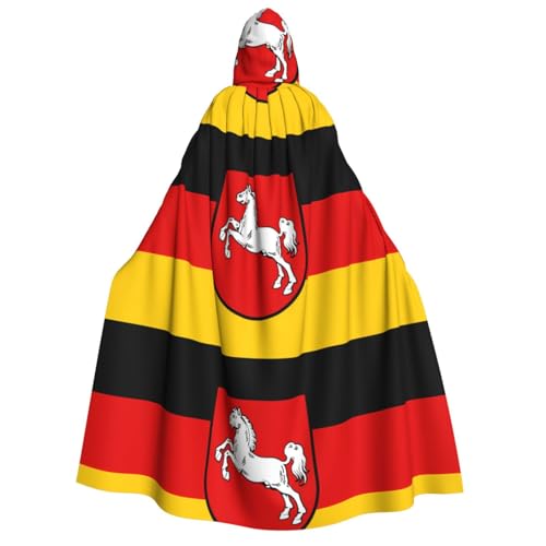 Umhang mit Kapuze für Erwachsene, Motiv: Flagge von Niedersachsen. Cosplay-Umhang, Halloween-Kostüm, Volldruck, Polyester. von fdgbnm