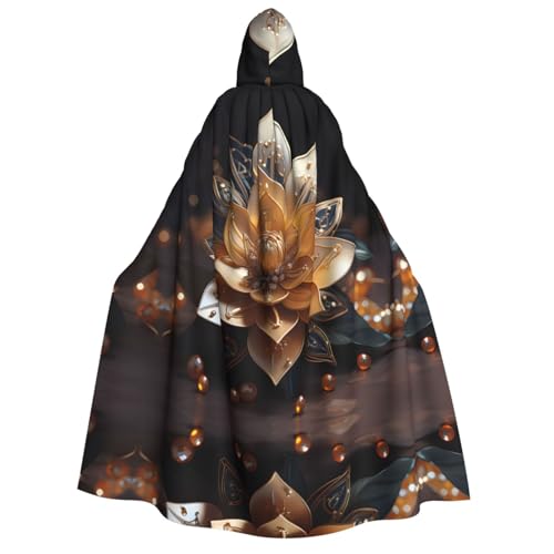 Weißer zarter Lotusblumen-Umhang mit Kapuze für Erwachsene. Cosplay-Umhang, Halloween-Kostüm, Volldruck, Polyester. von fdgbnm