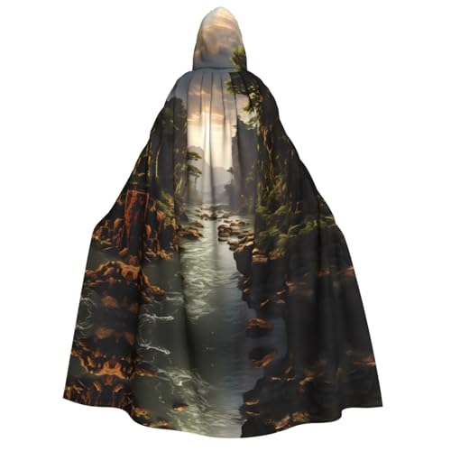 fdgbnm Berge und Flüsse Kapuzenumhang für Erwachsene. Cosplay-Umhang, Halloween-Kostüm, Volldruck, Polyester. von fdgbnm