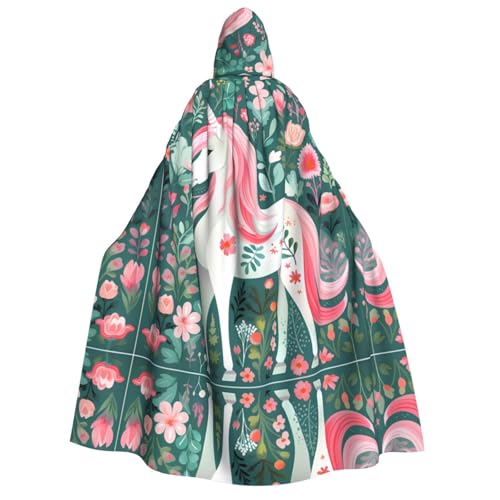 fdgbnm Einhorn mit rosa Haaren für Erwachsene, Kapuzenumhang, Cosplay-Umhang, Halloween-Kostüm, Volldruck, Polyester. von fdgbnm