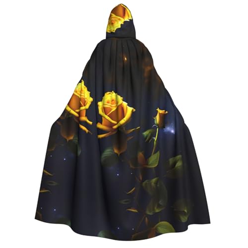 fdgbnm Gelbe Rosen Sternennacht mit Kapuze für Erwachsene. Cosplay-Umhang, Halloween-Kostüm, Volldruck, Polyester. von fdgbnm