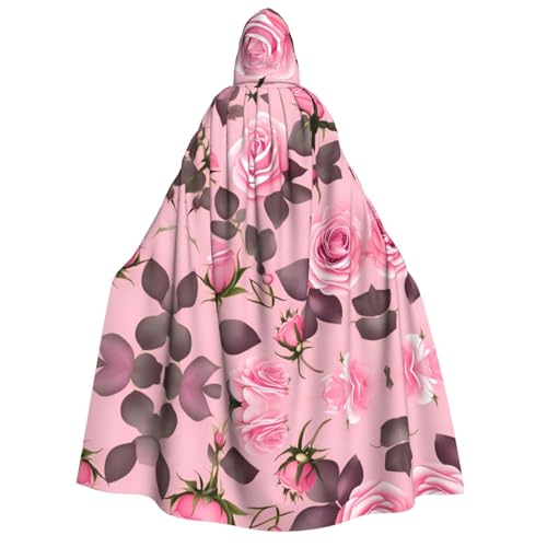 fdgbnm Hübscher rosa Rosenumhang mit Kapuze für Erwachsene. Cosplay-Umhang, Halloween-Kostüm, Volldruck, Polyester. von fdgbnm