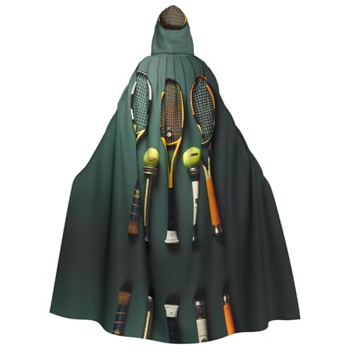 fdgbnm Kapuzenumhang für Erwachsene mit Tennisbällen und Schläger, Cosplay-Umhang, Halloween-Kostüm, Volldruck, Polyester. von fdgbnm