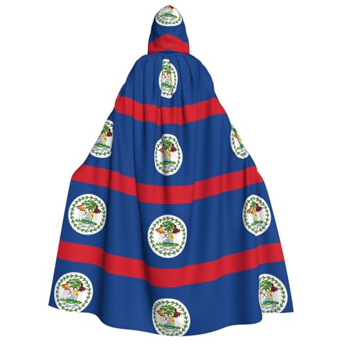 fdgbnm Kapuzenumhang mit Belize-Flagge, für Erwachsene, Cosplay-Umhang, Halloween-Kostüm, Volldruck, Polyester. von fdgbnm