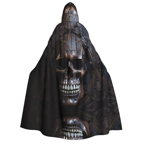 fdgbnm Kupferfarbener Totenkopf-Umhang mit Kapuze für Erwachsene. Cosplay-Umhang, Halloween-Kostüm, Volldruck, Polyester. von fdgbnm
