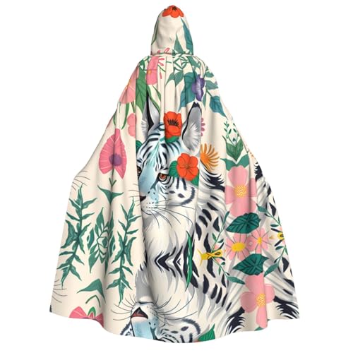 fdgbnm Niedlicher weißer Tiger-Umhang mit Kapuze für Erwachsene. Cosplay-Umhang, Halloween-Kostüm, Volldruck, Polyester. von fdgbnm