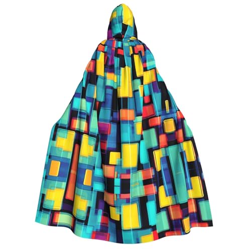 fdgbnm Quadratisches Geometrie-Diagramm mit Kapuze für Erwachsene. Cosplay-Umhang, Halloween-Kostüm, Volldruck, Polyester. von fdgbnm